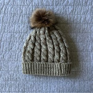 Women’s Beige Pom Pom Sherpa Beanie Hat